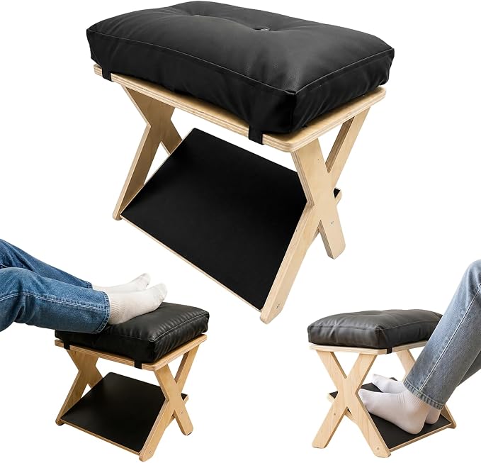 Foot Rest Under Desk, Ergonomic Wooden Desk Foot Rest | Fixed angle design with ample foot space for work study and gaming