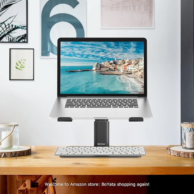 BoYata Laptop Stand, Ergonomic Aluminum Height Adjustable Computer Stand Laptop Riser Holder for Desk, Compatible with MacBook Pro/Air, Dell, Lenovo, HP, Samsung, More Laptops 11-17"