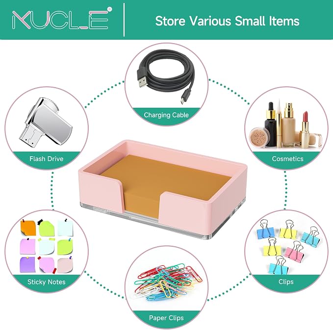 Sticky Note Holder, Pink Acrylic Notepad Holder 4x6 in Self-Stick Note Dispenser Office Desk Accessories, Memo Pad Holder Organizer for Classroom School Supplies