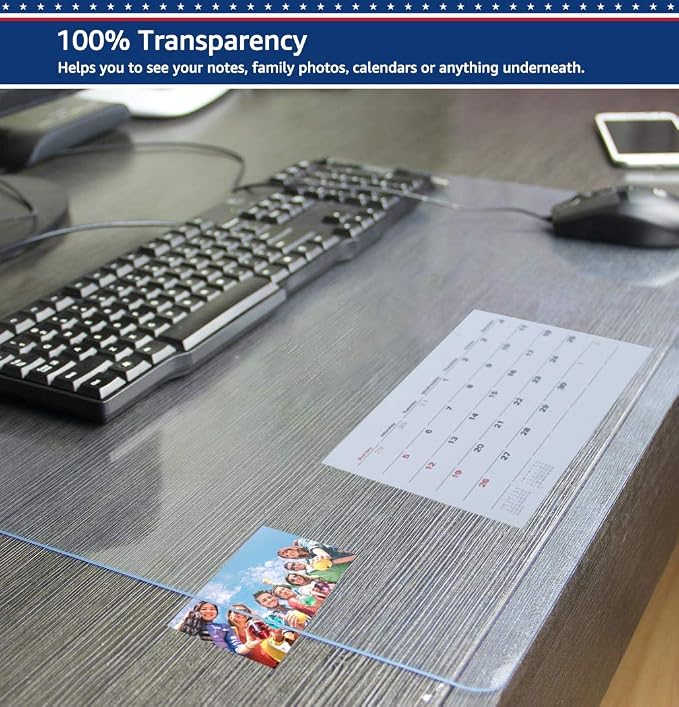 Clear Desk Pad Blotter on Top of Desks Office Table Protector Laptop Computer Keyboard Desktop Plastic PVC Transparent Non-Slip Desk Writing Mat Organizer Mouse Pad Included Waterproof 16 X 32 Inches