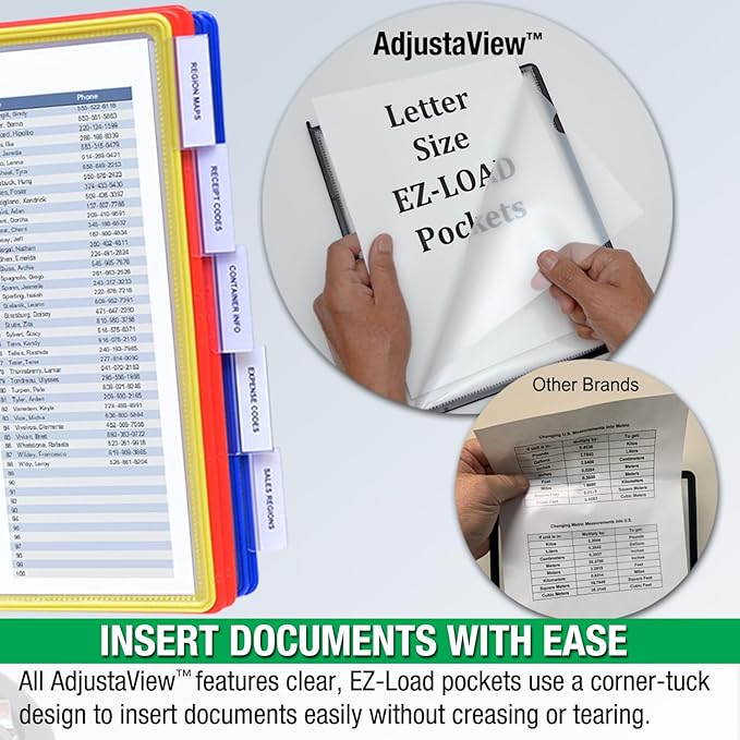 Ultimate Office AdjustaView 20-Pocket Desk Reference Organizer with Easy-Load Pockets and Compact Weighted Base for Stability (Colored Pockets)