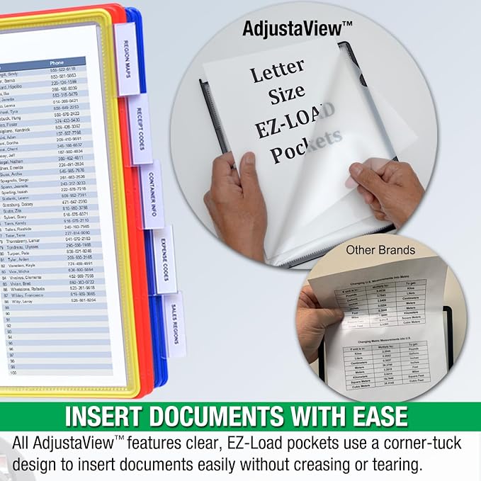 Ultimate Office AdjustaView 10-Pocket Desk Reference Organizer with Easy-Load Pockets and Compact Weighted Base for Maximum Stability (Colored Pockets)