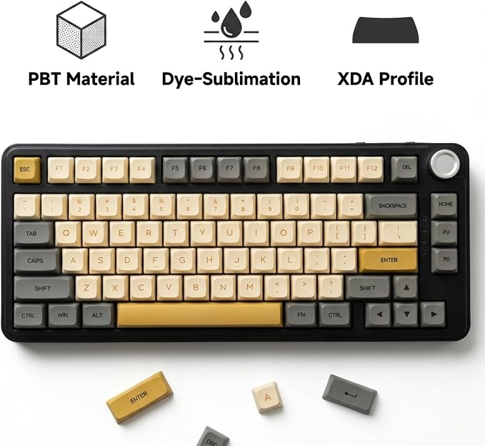 121 Keys PBT Dye Sublimation Keycaps, Grey Beige Minimalist Keycap Set, Warm Tone XDA Profile Custom Keycaps for Mechanical Keyboard 60% 65% 75% 100% Cherry MX Switches