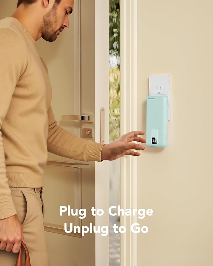 charmast Portable Charger with Built-in Wall Plug and Cables, 20000mAh Power Bank Travel Essentials, 20W Fast Charging Battery Pack Compatible with iPhone 17/16/15/14/13/12/11, Samsung, Android