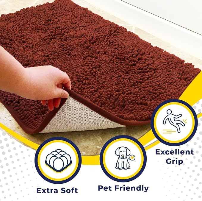 Muddy Mat® | Super Absorbent Door Mat Indoor, Microfiber Quick Dry Chenille Entryway Rug, Non-Slip Front Door Mat, Indoor Mats for Entryway, Machine Washable Pet Rug, Brick Red 16" x 24"