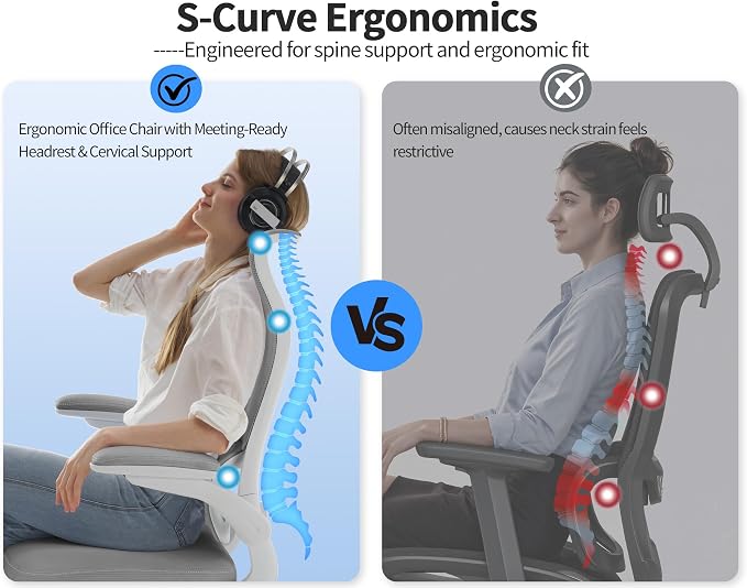 TRALT Ergonomic Office Chair- Desk Chair with Adjustable Lumbar Support | Big and Tall Back Ergonomic Desk Chair - Home Office Mesh Chairs and PU Leather Seat for Home Reading to Adults(Grey)
