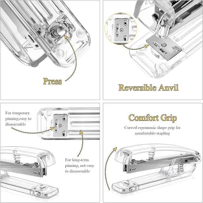 6 Pieces Clear Office Desk Accessories for Student Back to School Office Supplies Include Acrylic Tape Dispenser, Notepad Holder, Stapler, Pen Holder, Staple Remover for Student Teacher