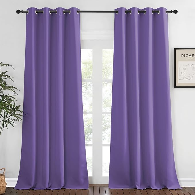 NICETOWN Blackout 108 inch Curtains for Sliding Glass Door, Grommet Thermal Insulated Room Darkening Window Treatment Sound Reducing Drapes for Room Divider, 1 Panel, W52 x L108, Lilac Purple