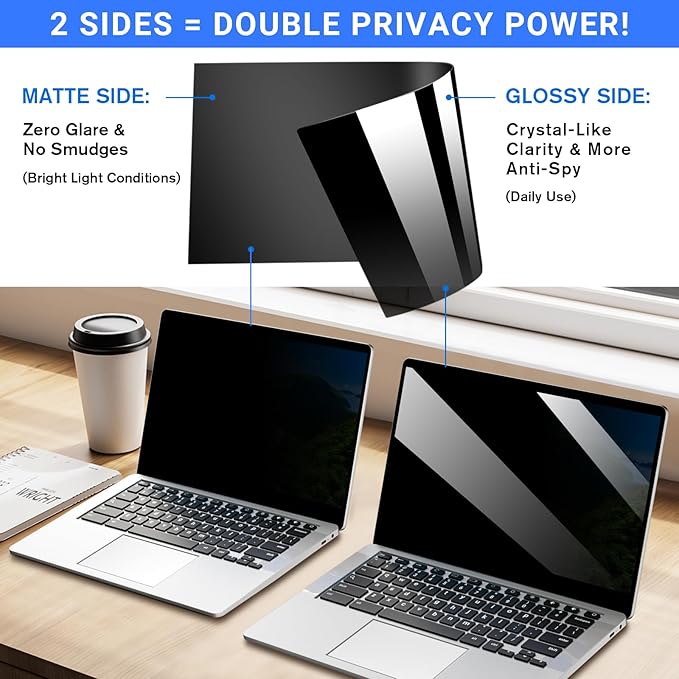 ZOEGAA 4-way 360°Laptop Privacy Screen For 14 Inch 16:9 Computer, Removable Privacy Screen For Laptop Monitor, Anti Glare And Blue Light, Compatible With HP Dell Lenovo Asus Samsung Acer Thinkpad