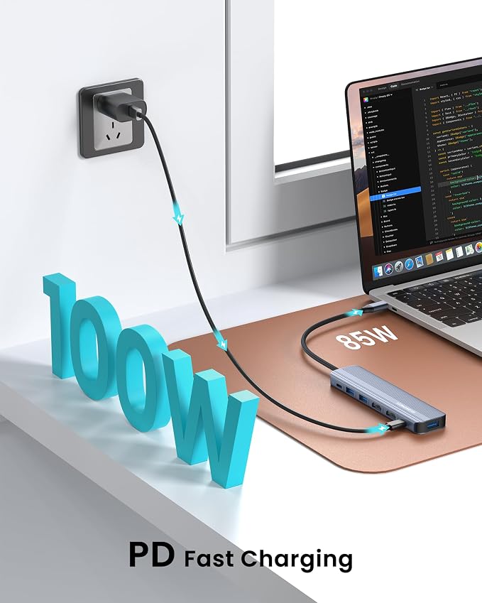 USB C Hub Docking Station Dual Monitor for Laptop, MacBook Air/Pro Dock Adapter Multiport Dongle with 2 HDMI Ports 4K 60Hz, 100W PD Charging, 3 USBA 3.0 & USBC