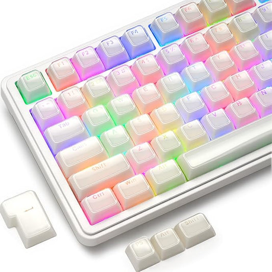 XVX Jelly Keycaps, Ceramic Style Keyboard Keycaps, White Shine Through Keycap Set OEM Profile Compatible with 61/68/84/87/98/100 ANSI and ISO Layout MX Switches Mechanical Keyboard