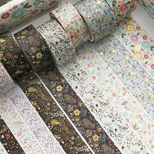 Creative Washi Tape Set 10 Rolls Gold Foil Print Decorative Masking Tapes for Arts, DIY Crafts, Journals, Planners, Scrapbook, Wrapping (Garden Maze)