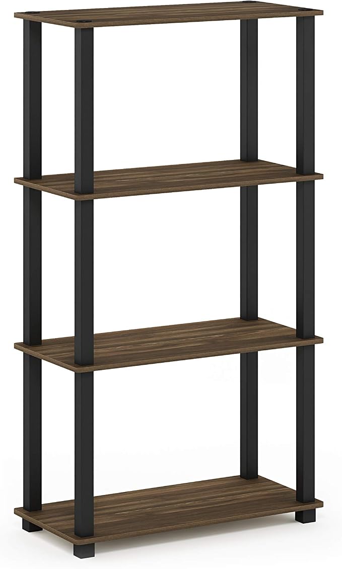 Furinno TURN-S-TUBE Storage Shelves, 4-Tier Book Shelf, Corner Shelf, Toolless Open Shelves, for Organization and Storage, Living Room, Garage, Home Office, Columbia Walnut