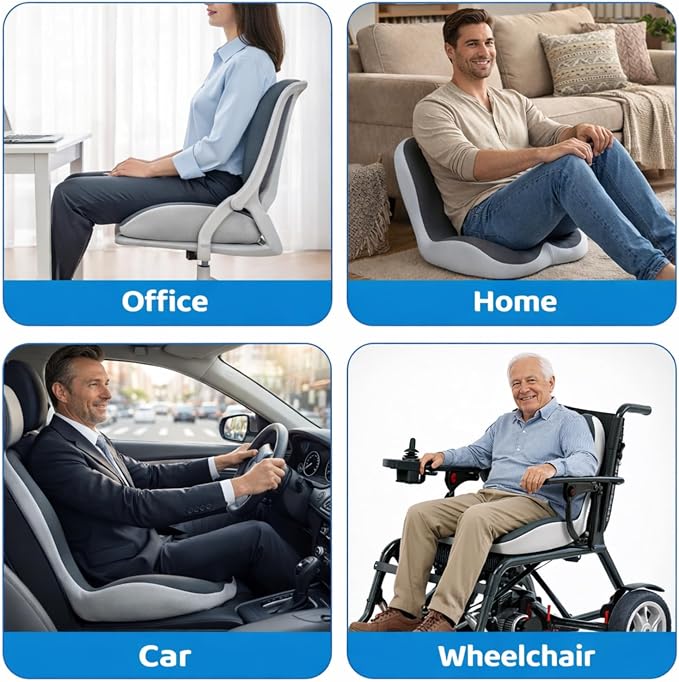 Seat Cushion and Lumbar Support for Office Chair & Car Seat, Memory Foam Ergonomic Design for Long Sitting, Sciatica Support & Tailbone Pressure Relief