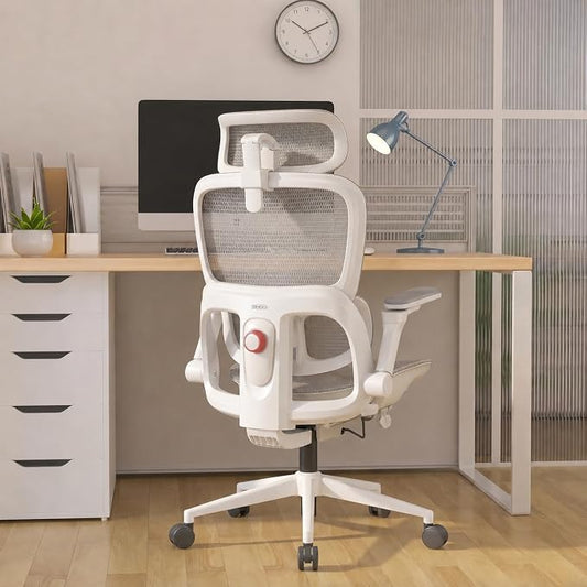 SIHOO B300 PRO Ergonomic Office Chair, High Back Mesh Computer Chair with Wide Headrest, 6D Flip-Up Rotatable Armrests, Adaptive Lumbar Support, 135° Reclining Home Office Desk Chair, Soft White