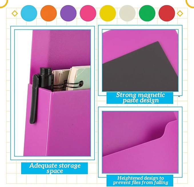 Gilprop 8 Pack Magnetic File Holder, 5"x7"x1.2" Magnetic Wall File Folders for Whiteboard, Hanging Classroom Organizer Storage, Refrigerator Magazine Holder for Mail Letters Paper Desk Office