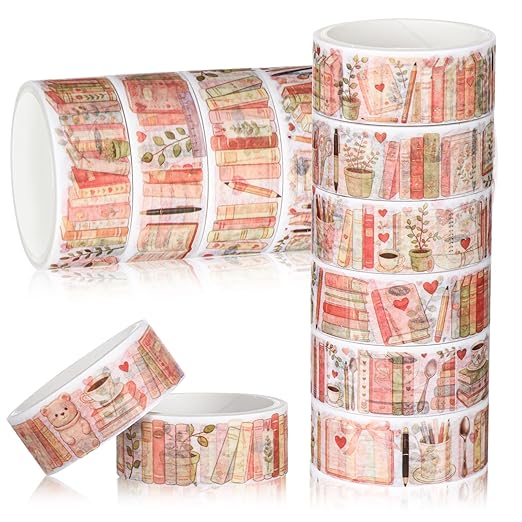 Janlaugh 24 Rolls Boho Book Washi Tape Set Bulk Book Lovers Gift for Women Earthy Decorative Elements Easy to Peel Scrapbook Supplies for Journaling DIY Crafts Stationery Scrapbooking