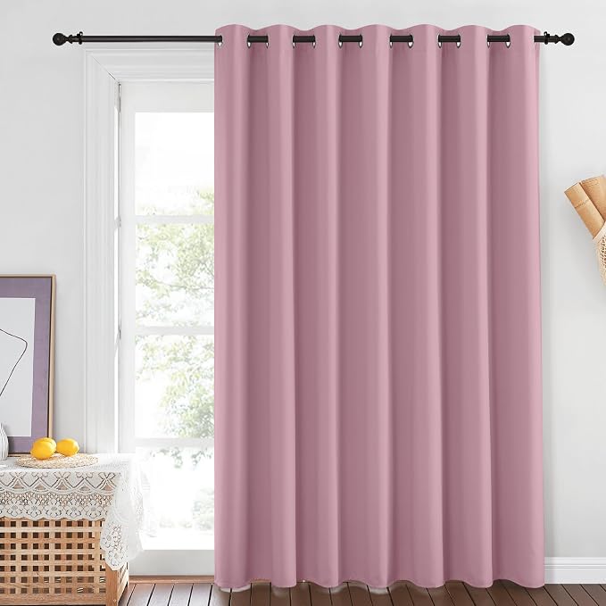 NICETOWN Room Darkening 84 inch Curtain for Patio Door, Grommet Thermal Insulated Room Divider Wide Winodw Treatment Sound Reducing for Bedroom, Black, 1 Panel, 100" W x 84" L, Rouge Pink