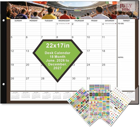 2026 Desk Calendar Large 22x17 Inches,Large Desk Calendar 2026-2027,18 Month,Suitable For Home,School Or Office,With Plastic Cover,Monthly Calendar(Green)
