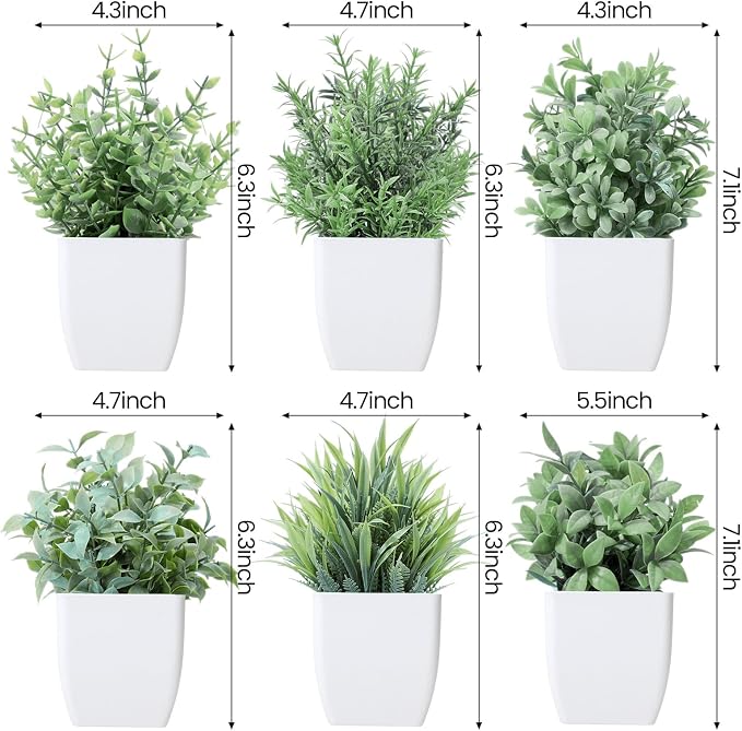 Unittype 12 Pcs Fake Plants Small Artificial Faux Plants for Shelf Mini Plastic Potted Greenery for Home Office Desk Bathroom Bedroom Indoor Decor(White Pot,Gray)