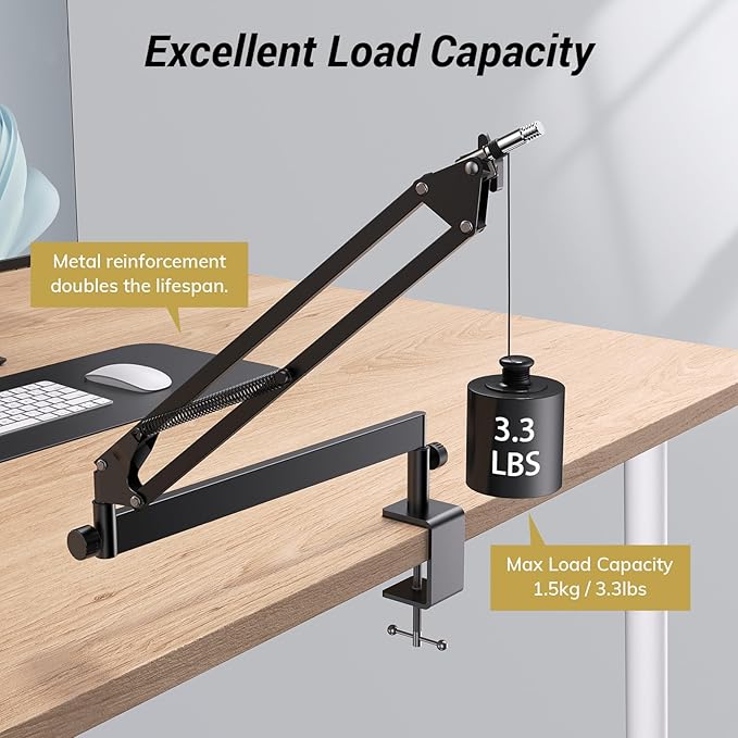 Tonor Mic Arm Desk Mount, Low Profile Boom Arm for Microphone, Adjustable Mic Stand with Desk Mount Clamp, 3/8’’ and 5/8’’ Screwadapter for Most Micr, 38 cm +35 cm(15''+14''), Black, T20LP
