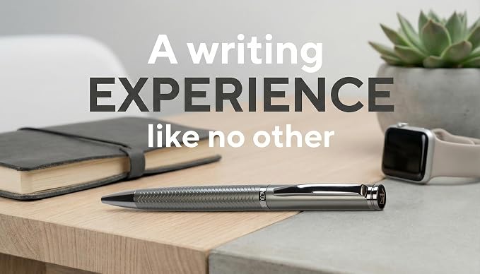 AUREX Luxury Dark Ballpoint Pen – Metal Retractable Pen with Twist Mechanism, Wave Body Design, Gift Box & Blue + Black Ink – Professional Writing Instrument