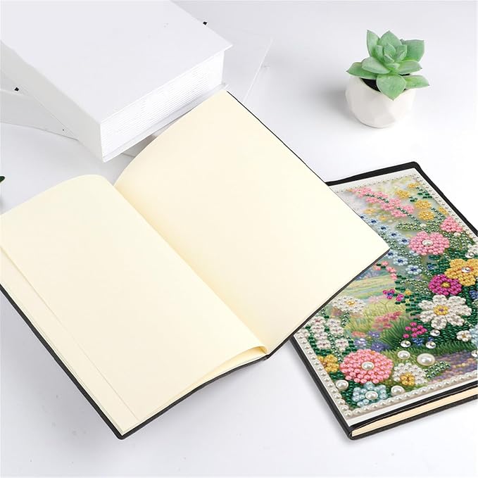 FRANDEK Pearl Painting Notebook Kit, Summer Forest A5 DIY Journal with 50 Blank Pages, Diamond Gem Art Cover with Waterproof Canvas, Beginner Craft Set with Full Tools for Adults
