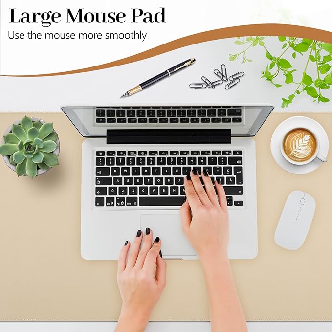 Leather Desk Pad, Desk Matt for Desktop, Large Non-Slip Keyboard and Mouse Pad, Waterproof Computer Desk Protector Mat, Beige Desk Accessories for Women,31.5" x 15.7"