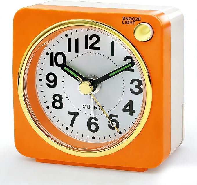 Lamisola Ultra Small Battery Analog Travel Alarm Clock, Retro Bedside Desk Clocks for Bedrooms, Vintage Home Decor for Bathroom Kichen Office Room,Orange