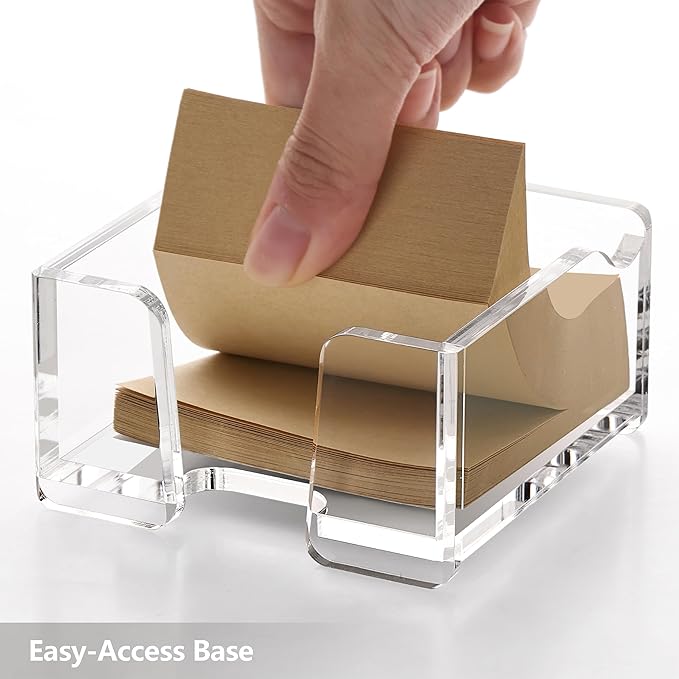 SANRUI Acrylic Sticky Note Holder with Pen Slot Clear Memo Pad Dispenser for 3x3 Inch Notes, All-in-One Desk Accessories for Home Office & School Supplies