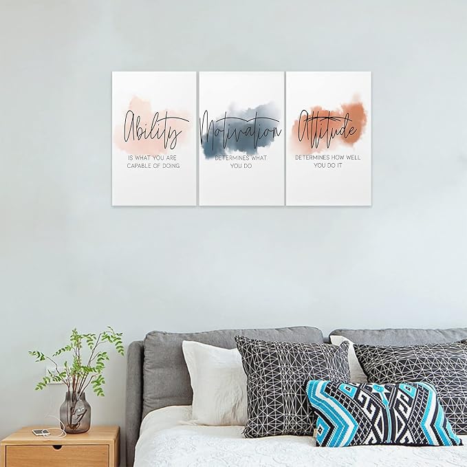 3 Piece Inspirational Canvas Wall Art, Quotes Motivational Mindset Print Pictures for Office Wall Decor, Triptych Entrepreneur Poster Framed Artwork for Women Men Home Decor Ready to Hang (48"Wx24" H)