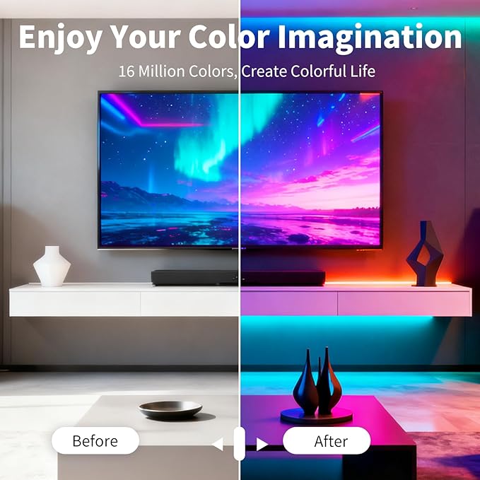 LED Strip Lights,RGB Music Sync Color Changing Led Lights with Smart App Control Remote & Remote Control for Room, Part Essential,Sense of Atmosphere Decoration(50FT-2 Rolls of 25ft)
