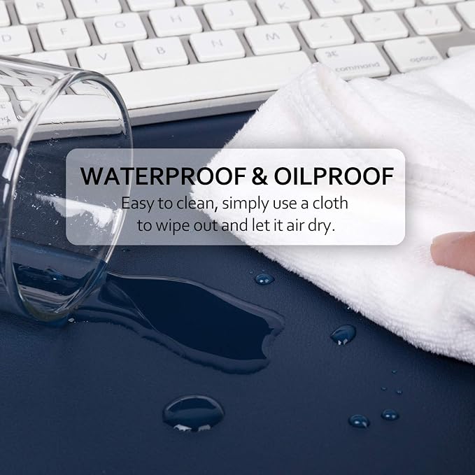 Dark Blue/Yellow Dual-Sided PU Leather Desk Pad, Upgraded Sewing Laptop Mat, Waterproof Large Mouse Pad, Non-Slip Writing/Painting Mat Desk Blotter Protector for Office/Home 31.5"x15.8" (80x40cm)