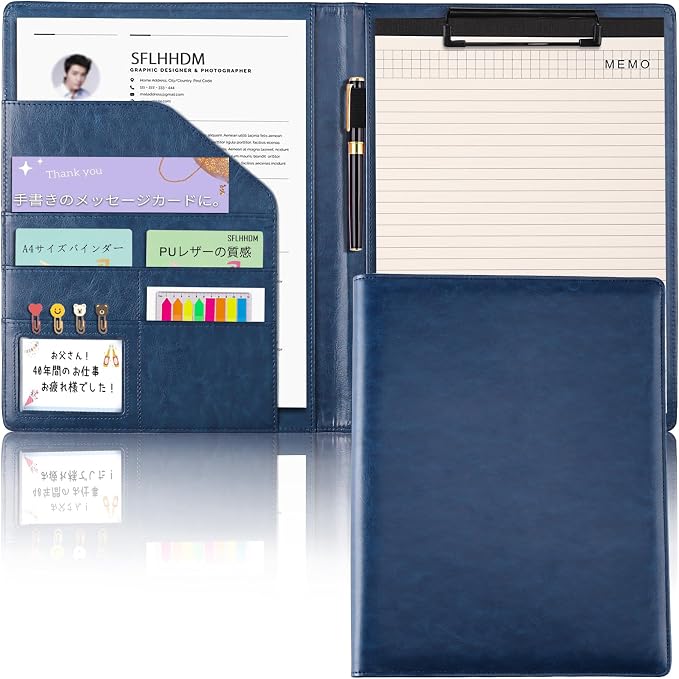 Portfolio Binder, Portfolio Folder Padfolio with A4 Clipboard, PU Leather Portfolio Clipboard Business Binder Writing Clip Board Organizer for Legal Documents Business Card Men Women