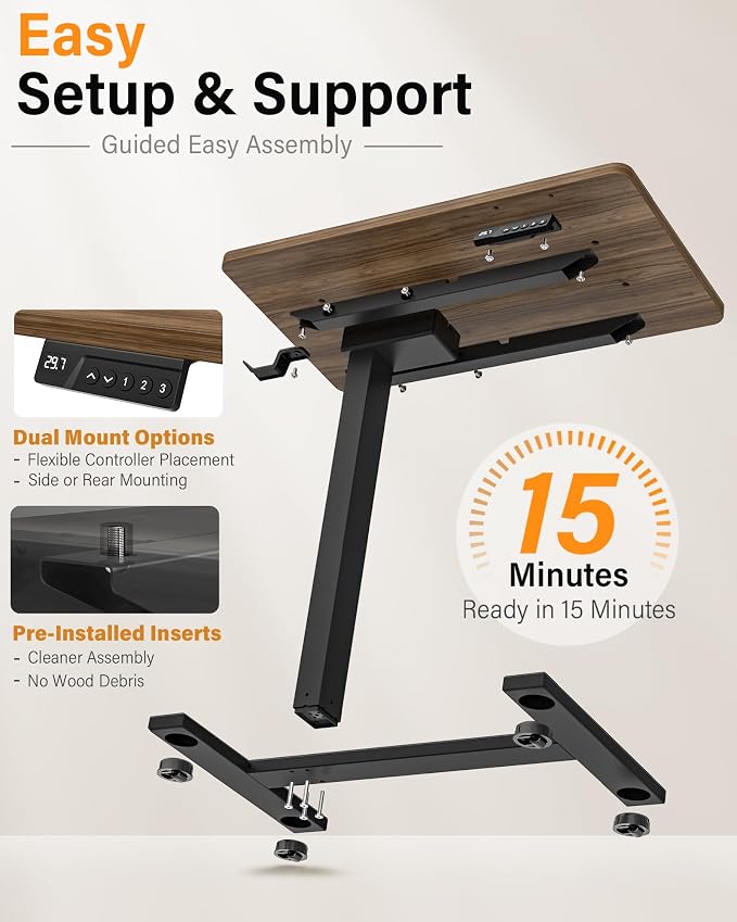 FiCiHi Electric Standing Desk with Wheels - Height Adjustable, Mobile, Small Movable Laptop Desk, Portable Rolling Computer Workstation Sit Stand Table for Home Office, Sofa & Bedside(24x16, Walnut)