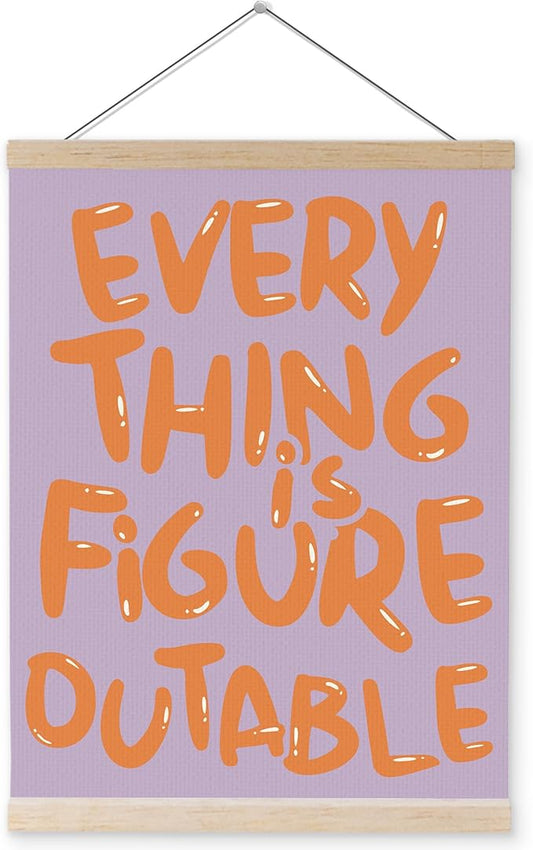 YQDEJ Purple Orange Everything Is Figureoutable Inspirational Wall Art Poster Hanger Frame, Purple Orange Positive Affirmations Wall Decor, Motivational Wall Art for Home Office Classroom, 12x16 Inch