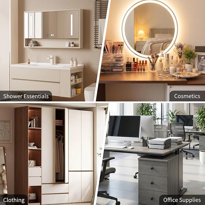 Adjustable Drawer Dividers 11.3-20in Organizer for Dresser (4) | Clear Plastic, 3.2in Wide, Adhesive Mounting, No Tools, for Kitchen Office