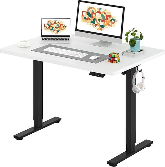 SANODESK One-Piece Electric Standing Desk, Seamless 48 x 30'' Ergonomic Height Adjustable Sit Stand Desk with Memory Presets for Home Office Computer Workstation, Black Frame/White Top