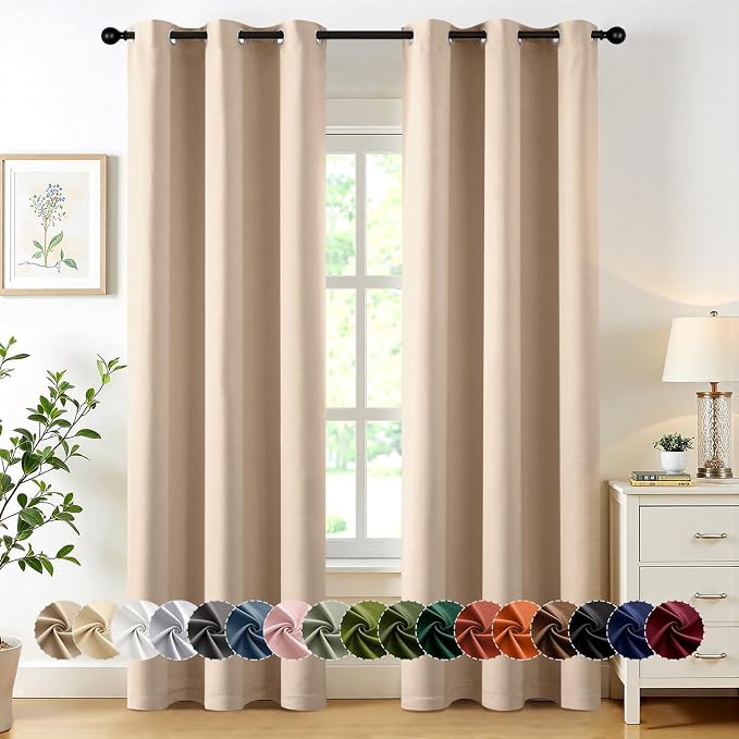 MIULEE Blackout Curtains for Bedroom Living Room 2 Panels, Thermal Insulated Room Darkening Drapes Grommet Noise Reducing Light Blocking Window Treatments 72 Inches Long 34x72 Inch Beige