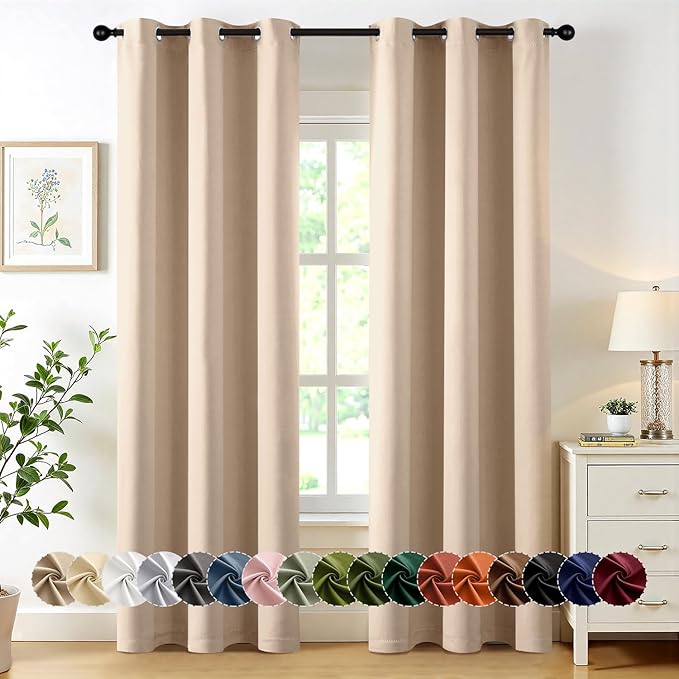 MIULEE Blackout Curtains for Bedroom Living Room 2 Panels, Thermal Insulated Room Darkening Drapes Grommet Noise Reducing Light Blocking Window Treatments 80 Inches Long 40x80 Inch Beige
