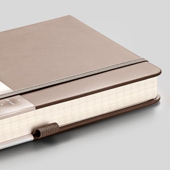 EMSHOI Graph Paper Notebook, 256 Pages 120 GSM Thick Paper, A5 Small 5.75"x8.38", PU Leather Hardcover Journal, 5mm Grid Notebook for Work School Math Engineering Writing Graphing, Khaki