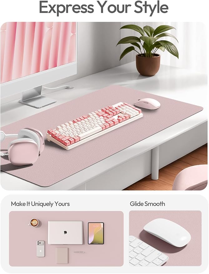 YSAGi Leather Desk Pad Protector, Office Desk Mat, Large Mouse Pad, Non-Slip PU Leather Desk Blotter, Laptop Desk Pad, Waterproof Desk Writing Pad for Office and Home (Grayish Lavender,55" x 17.2")