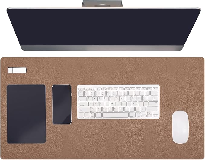 PATIKIL 35.4" x 17.7" Leather Desk Pad Protector, Large Dual-Sided Desk mat Waterproof PVC Leather Mouse Pad for Laptop Computer Writing Desk Table Gaming Home, Khaki