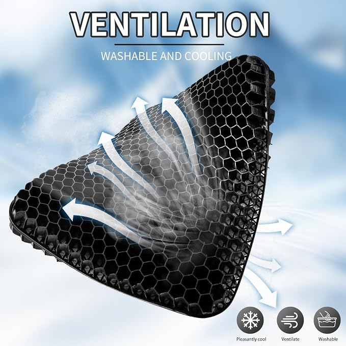 Gel Seat Cushion for Long Sitting - 16.5" x 14.5" x 2.4" (Extra Thick＆Soft) | Gel Cushion for People Over 185 lbs, Pressure Relief Cushion for Office Chair, Egg Cushions for Wheelchair, Gel Pad for Car