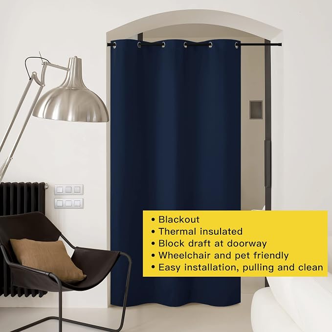 NICETOWN Doorway Curtain Room Divider Drape Screen Partitions, Vertical Blind for Sling Door, Blackout Window Curtains Privacy Blind for Patio (Navy, 1 Panel, 10ft Tall x 5ft Wide)
