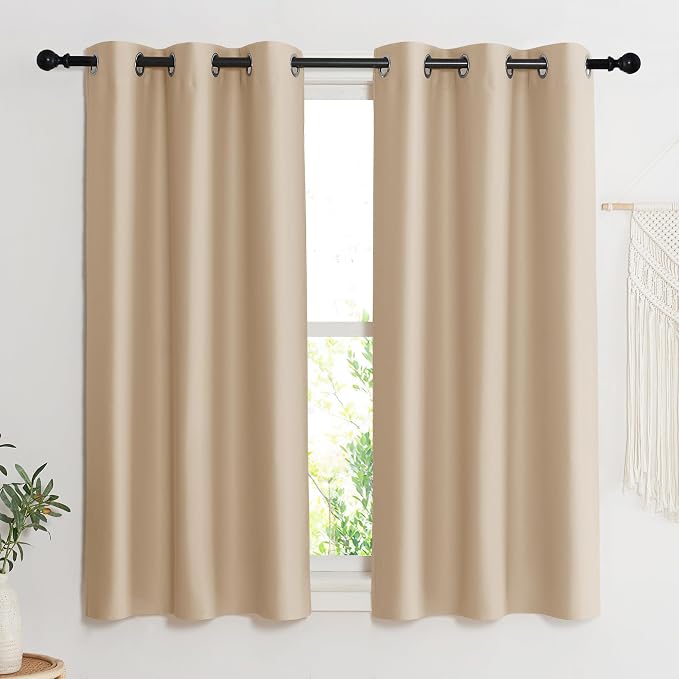 NICETOWN Room Darkening Blind Shade for Kids Bedroom, Biscotti Beige, Single Panel, 42 x 54 inch, Triple Weave Home Decoration Light Blocking Solid Ring Top Curtain/Drape for Small Window