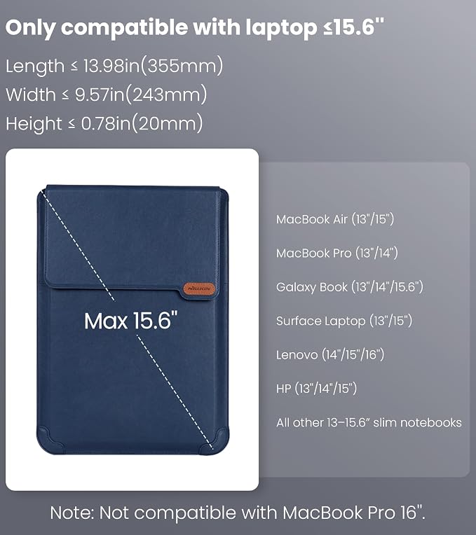 Nillkin Laptop Sleeve 15.6 inch (3-in1), MacBook Sleeve with Adjustable Stand & Mouse Pad, 2 Stand Modes, 15 inch Laptop Case, Slim MacBook Accessories for Samsung/Surface/Chromebook 13-15.6'', Blue