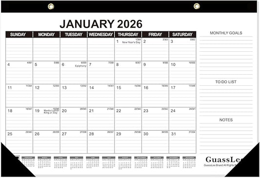 GuassLee Desk Calendar 2026-2027 - 18 Months Calendar 17" × 11.5" Desk Calendar from Jan. 2026 to Jun. 2027 with Julian Date, Monthly Goals, To-do List, Notes for Home School Office