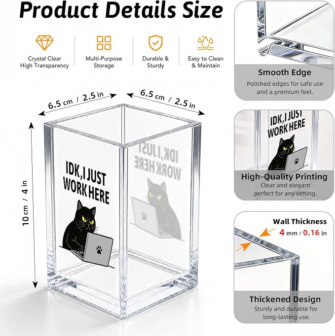 IDK I Just Work Here Funny Acrylic Cosmetic Pencil Pen Holder Desk Organizer Clear Crack Resistant Desk Organizer, Sarcastic Office Work Burnout Gifts for Coworkers Friends Work Bestie Sister Leader