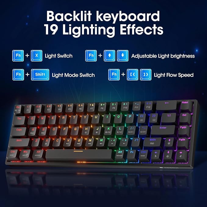 KOORUI 60% Mechanical Gaming Keyboard, Mixed Colors LED Backlit Ultra-Compact 68 Keys, Mini Wired Keyboard with Blue Switch for Windows Laptop PC/Mac OS/Xbox